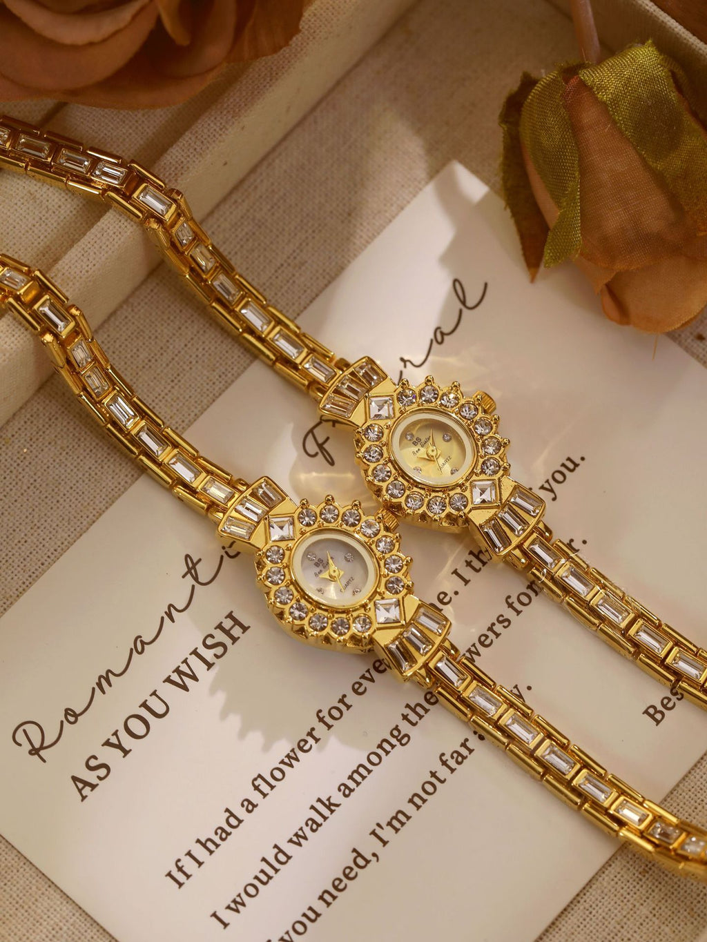 Crystal Flower Dial Link Bracelet Watch