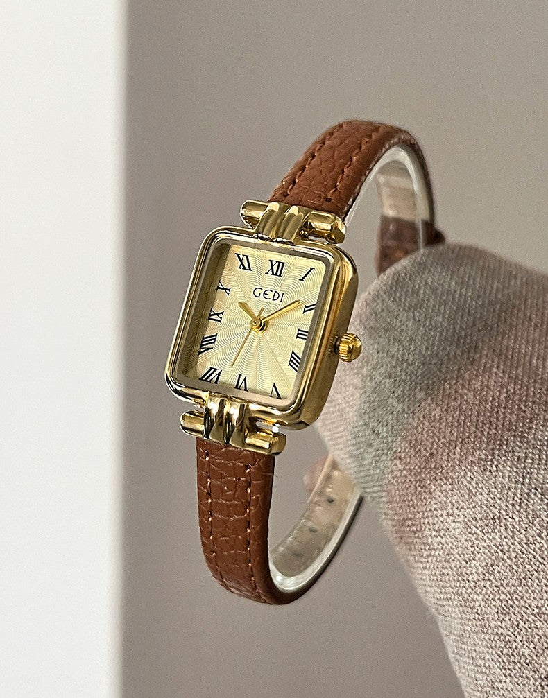 Square Roman Textured Dial Strap Watch