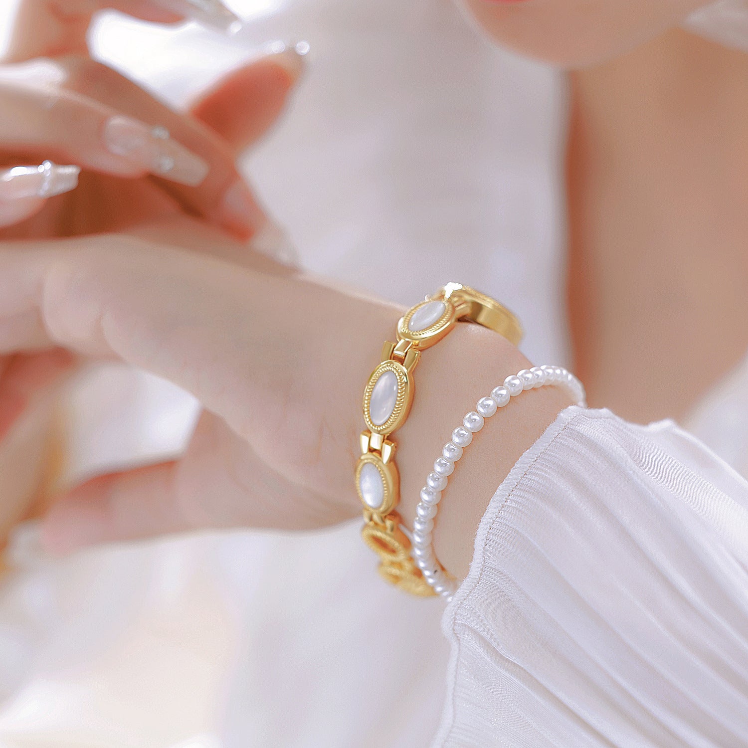 Oval Dial Gemstone Link Bracelet Watch