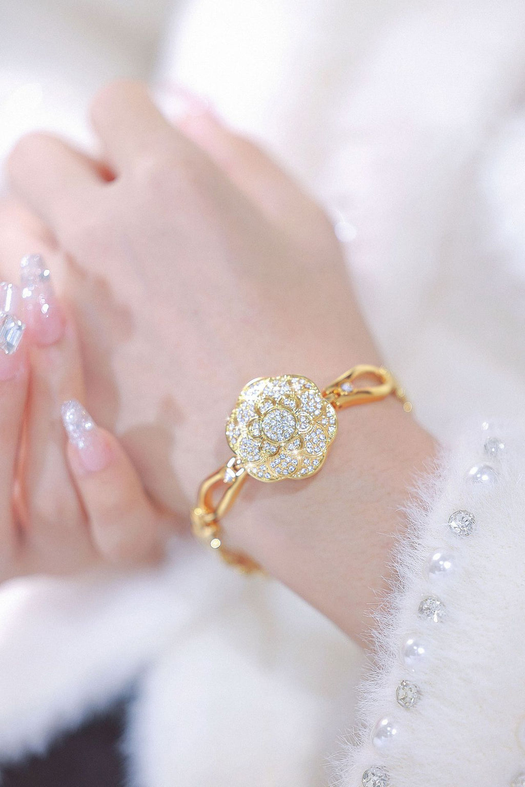 Floral Crystal Dial Link Watch