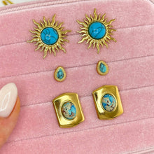 Sun Stud Earrings with Turquoise Stone