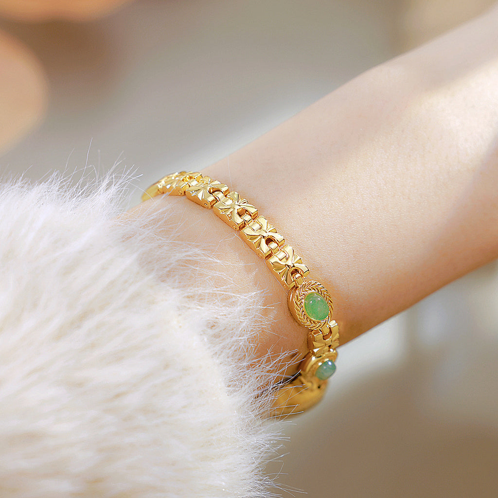 Oval Dial Gemstone Link Bracelet Watch
