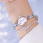 Round Dial Aquamarine Stone Link Bracelet Watch