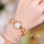 Oval Dial Pearl Link Bracelet Watch
