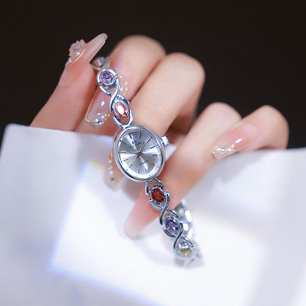 Oval Dial Multi-Gemstone Link Watch