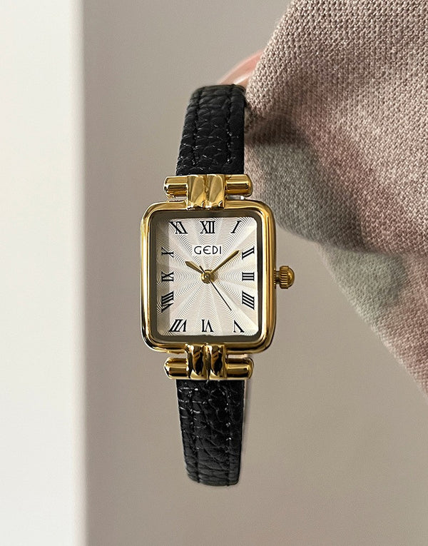 Square Roman Textured Dial Strap Watch