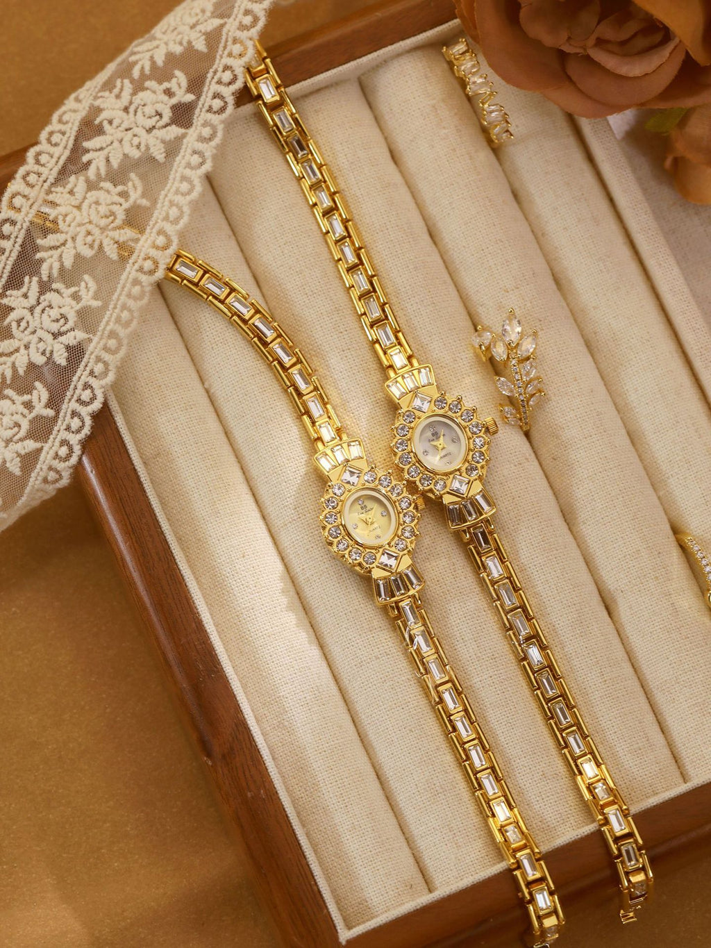 Crystal Flower Dial Link Bracelet Watch