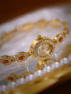 Oval Gemstone Crystal Link Bracelet Watch