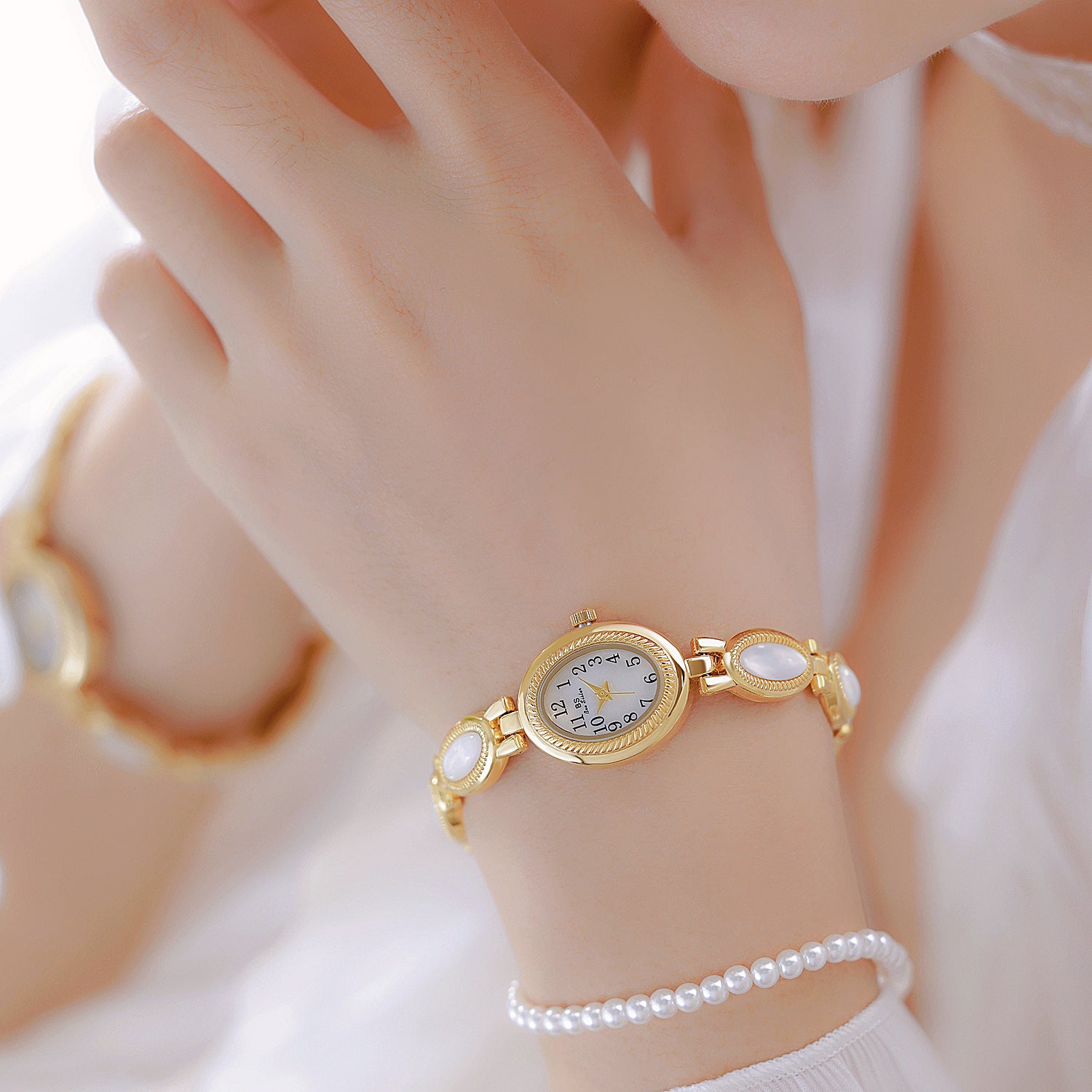 Oval Dial Gemstone Link Bracelet Watch