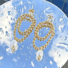 Gold Beaded Loop Pearl Earing
