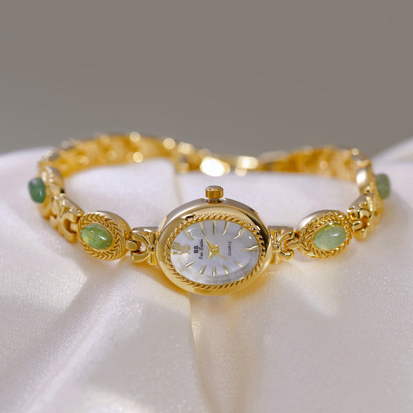 Oval Dial Gemstone Link Bracelet Watch