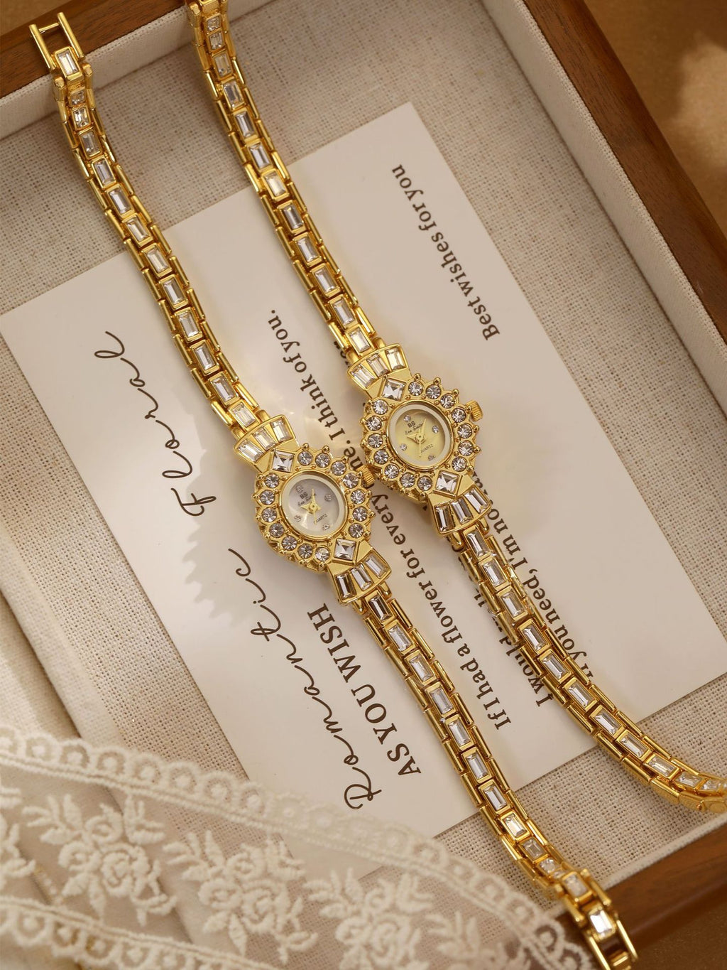 Crystal Flower Dial Link Bracelet Watch