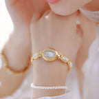 Oval Dial Gemstone Link Bracelet Watch