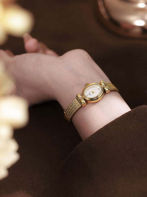 Oval Dial Diamond Accented Link Bracelet Watch