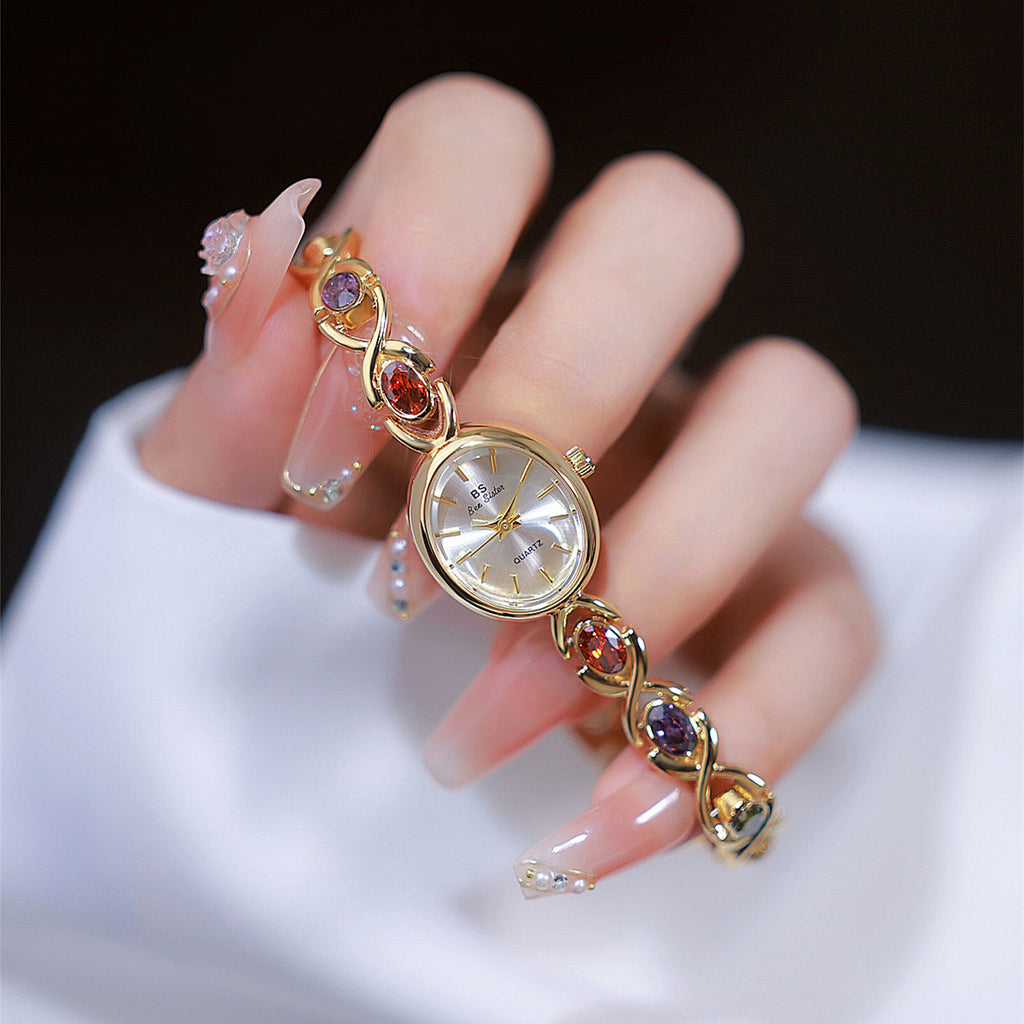 Oval Dial Multi-Gemstone Link Watch