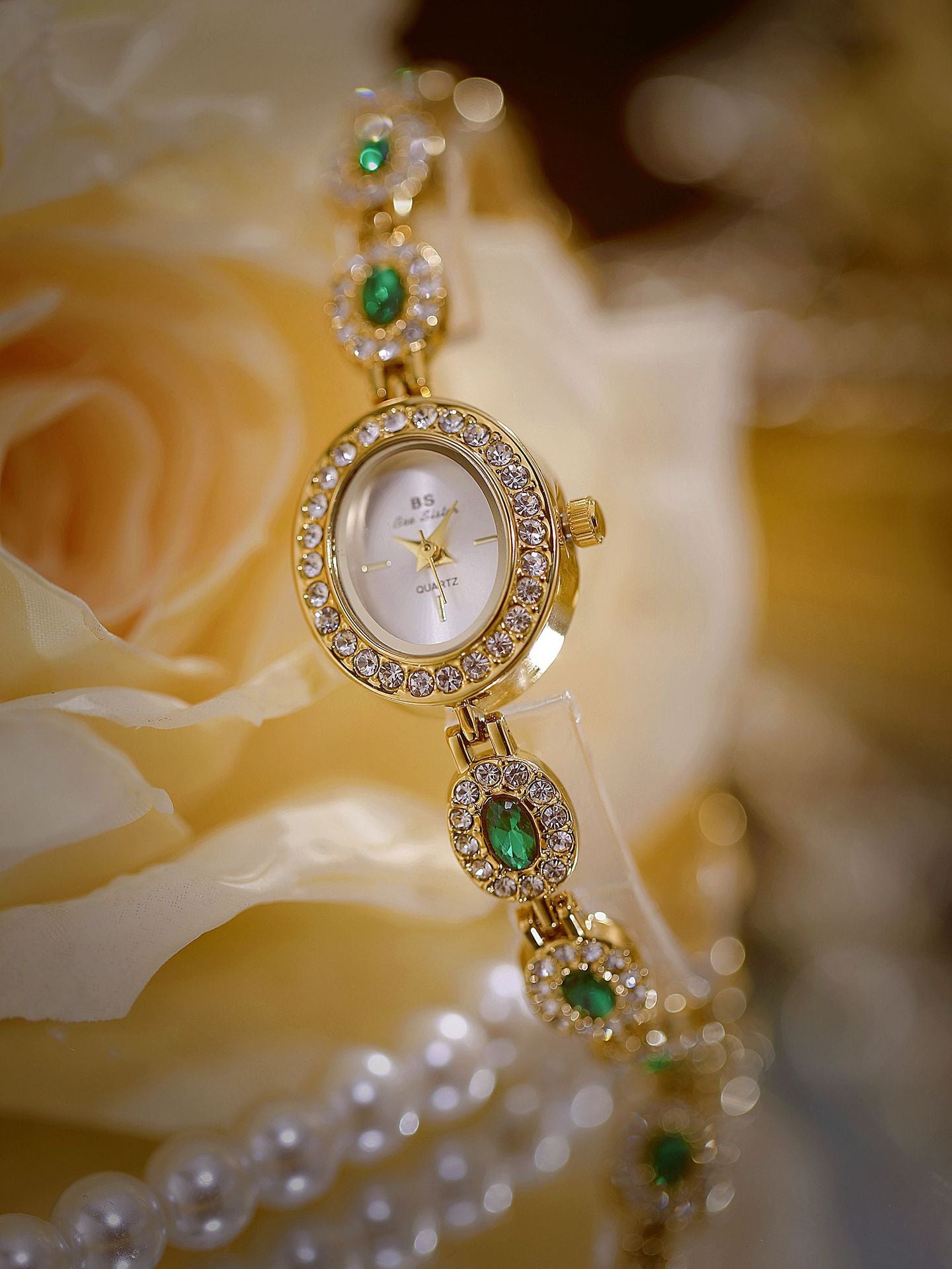 Oval Gemstone Crystal Link Bracelet Watch