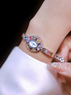 Oval Multi-Gemstone Bezel Bracelet Watch