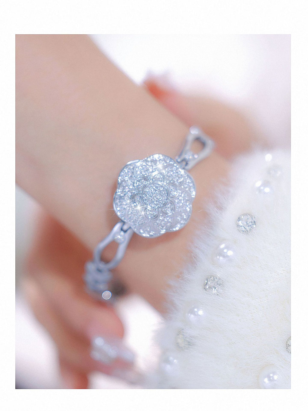 Floral Crystal Dial Link Watch