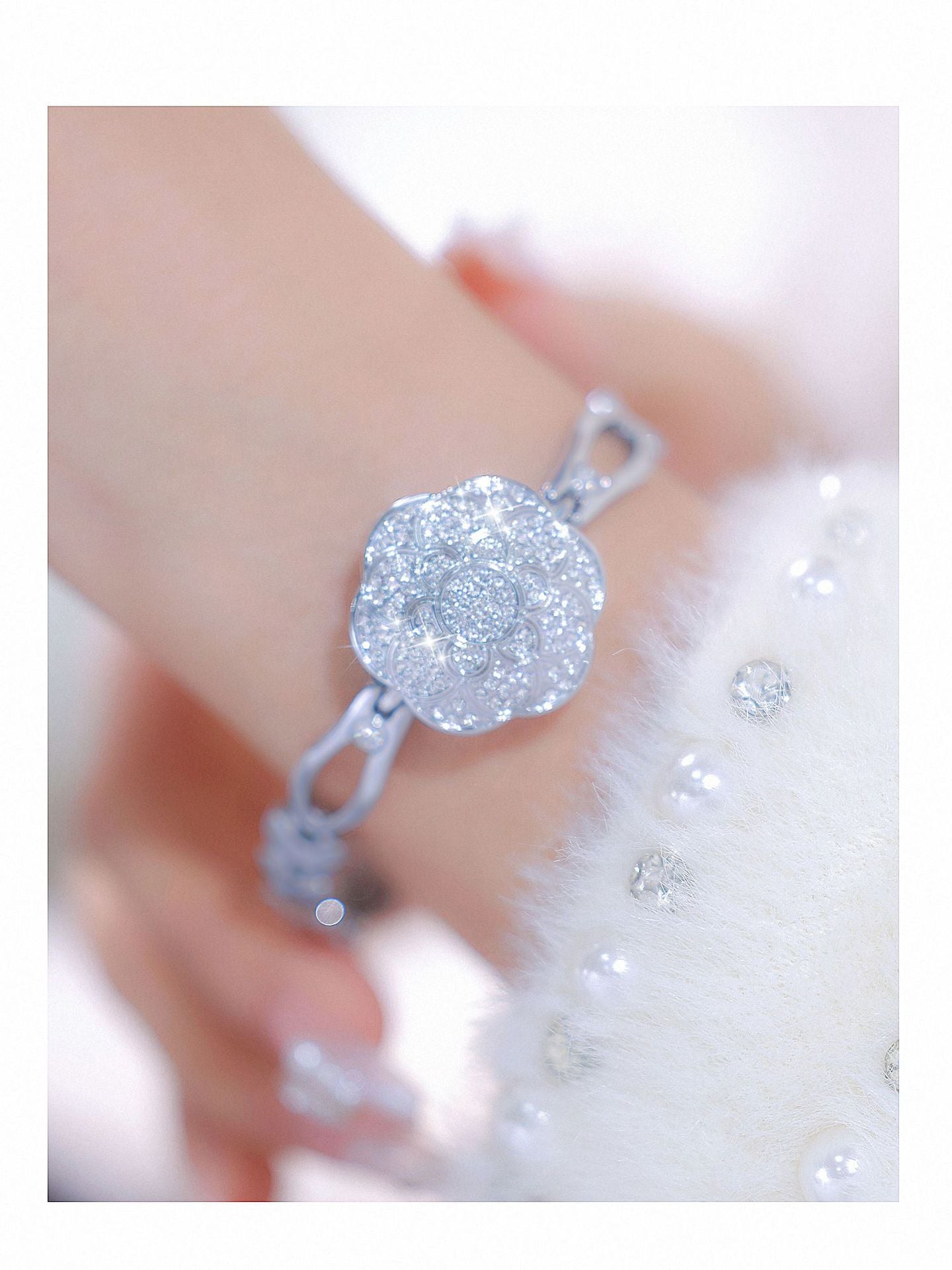 Floral Crystal Dial Link Watch