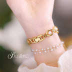 Oval Dial Pearl Link Bracelet Watch