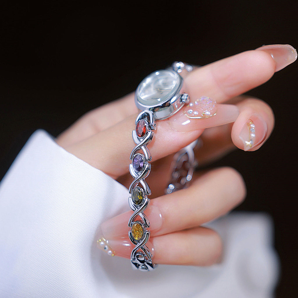 Oval Dial Multi-Gemstone Link Watch