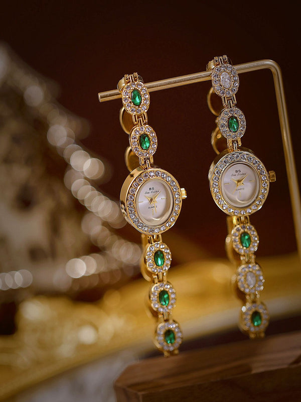 Oval Gemstone Crystal Link Bracelet Watch