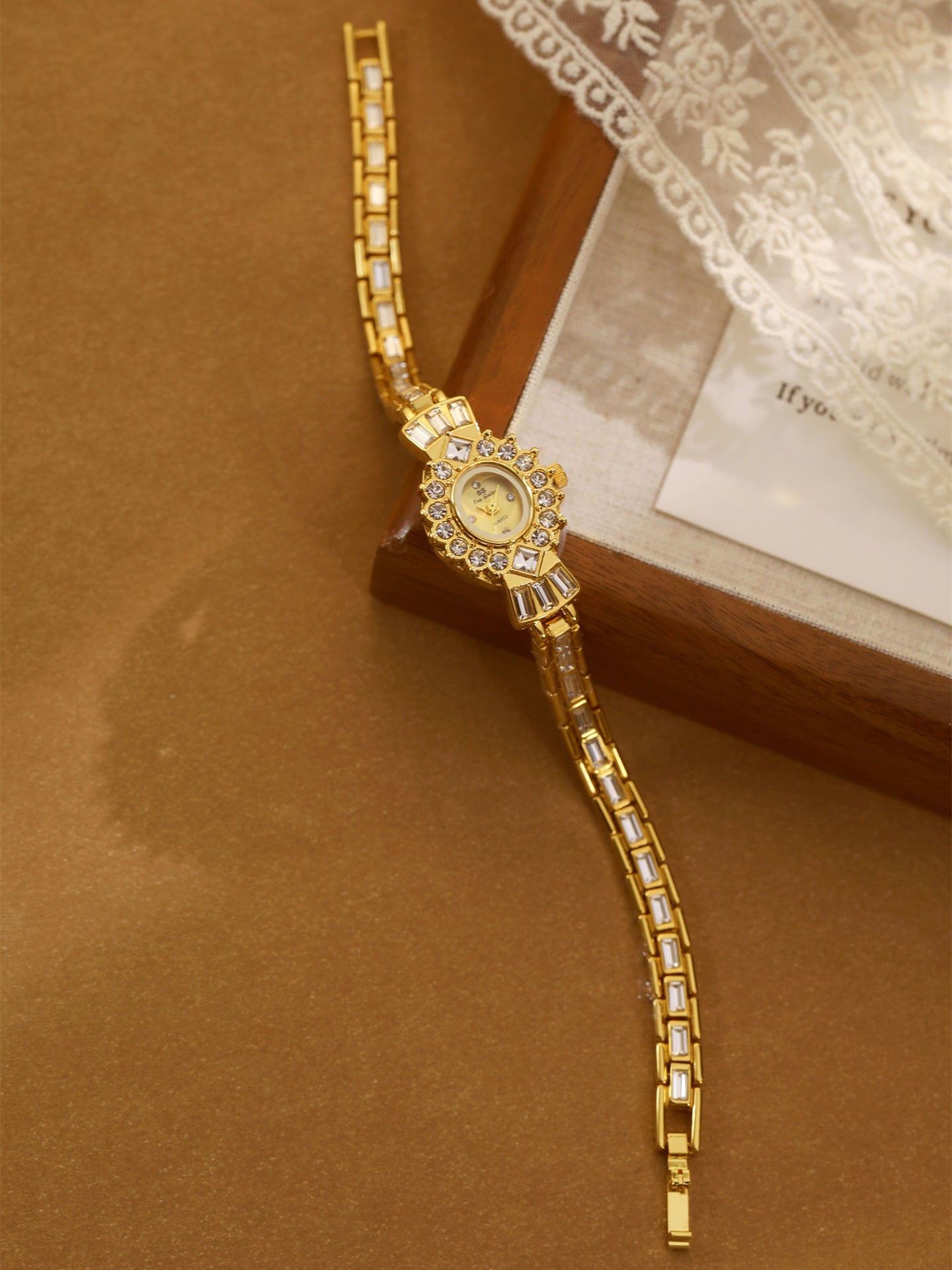Crystal Flower Dial Link Bracelet Watch