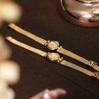 Oval Dial Diamond Accented Link Bracelet Watch