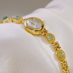 Oval Dial Gemstone Link Bracelet Watch