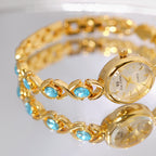 Round Dial Aquamarine Stone Link Bracelet Watch