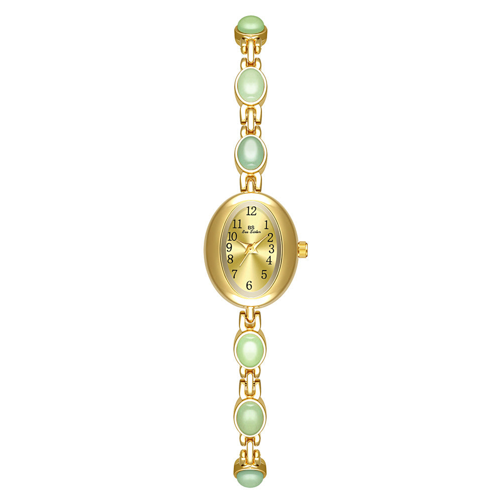 Sophisticated Oval Dial Stone Quartz Watch