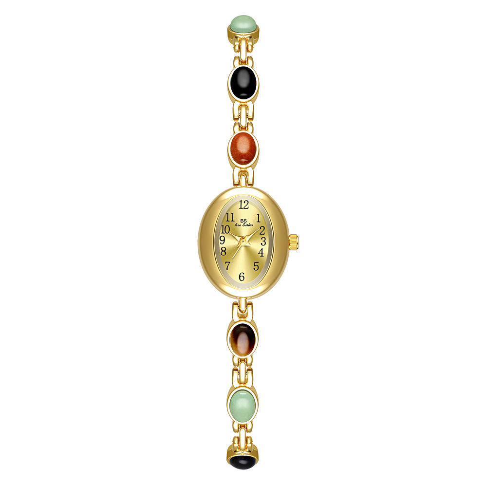 Sophisticated Oval Dial Stone Quartz Watch