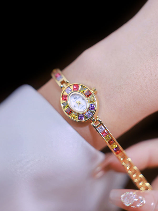 Oval Multi-Gemstone Bezel Bracelet Watch