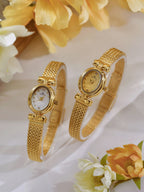 Oval Dial Diamond Accented Link Bracelet Watch