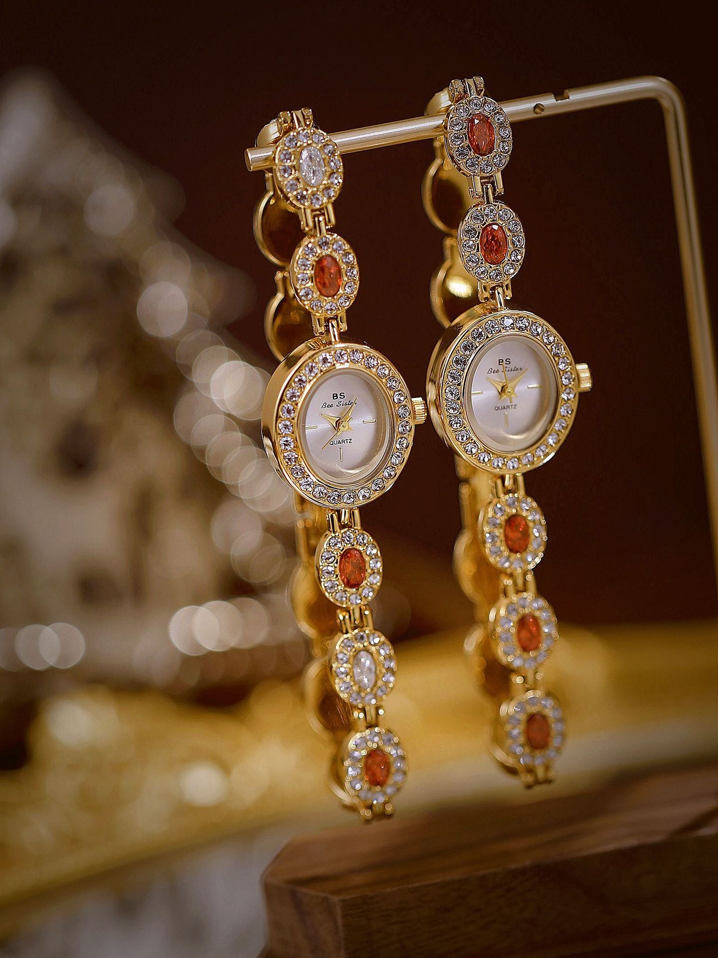 Oval Gemstone Crystal Link Bracelet Watch