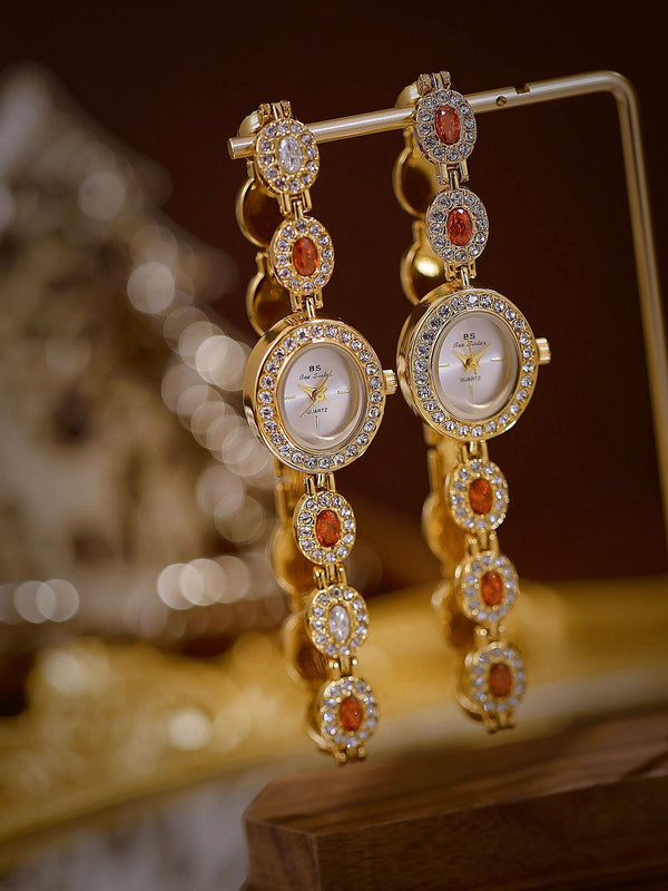Oval Gemstone Crystal Link Bracelet Watch