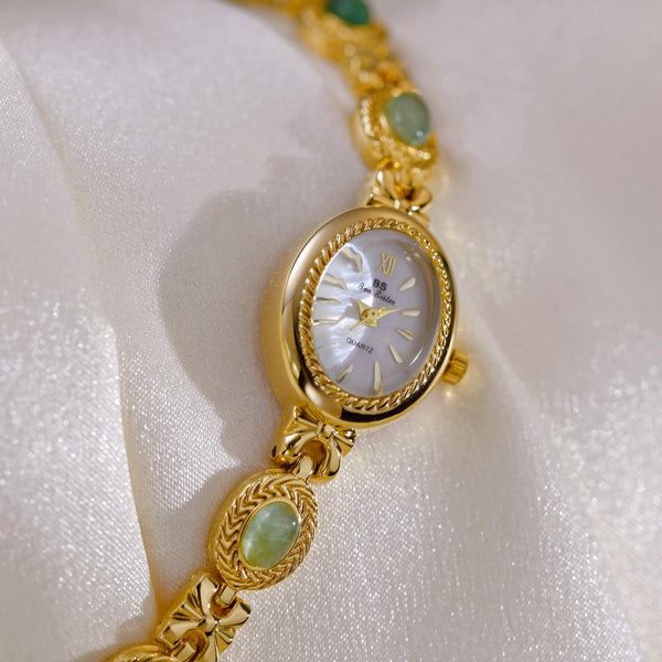 Oval Dial Gemstone Link Bracelet Watch