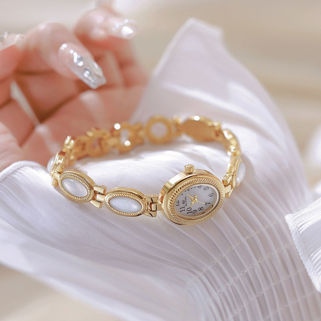 Oval Dial Gemstone Link Bracelet Watch