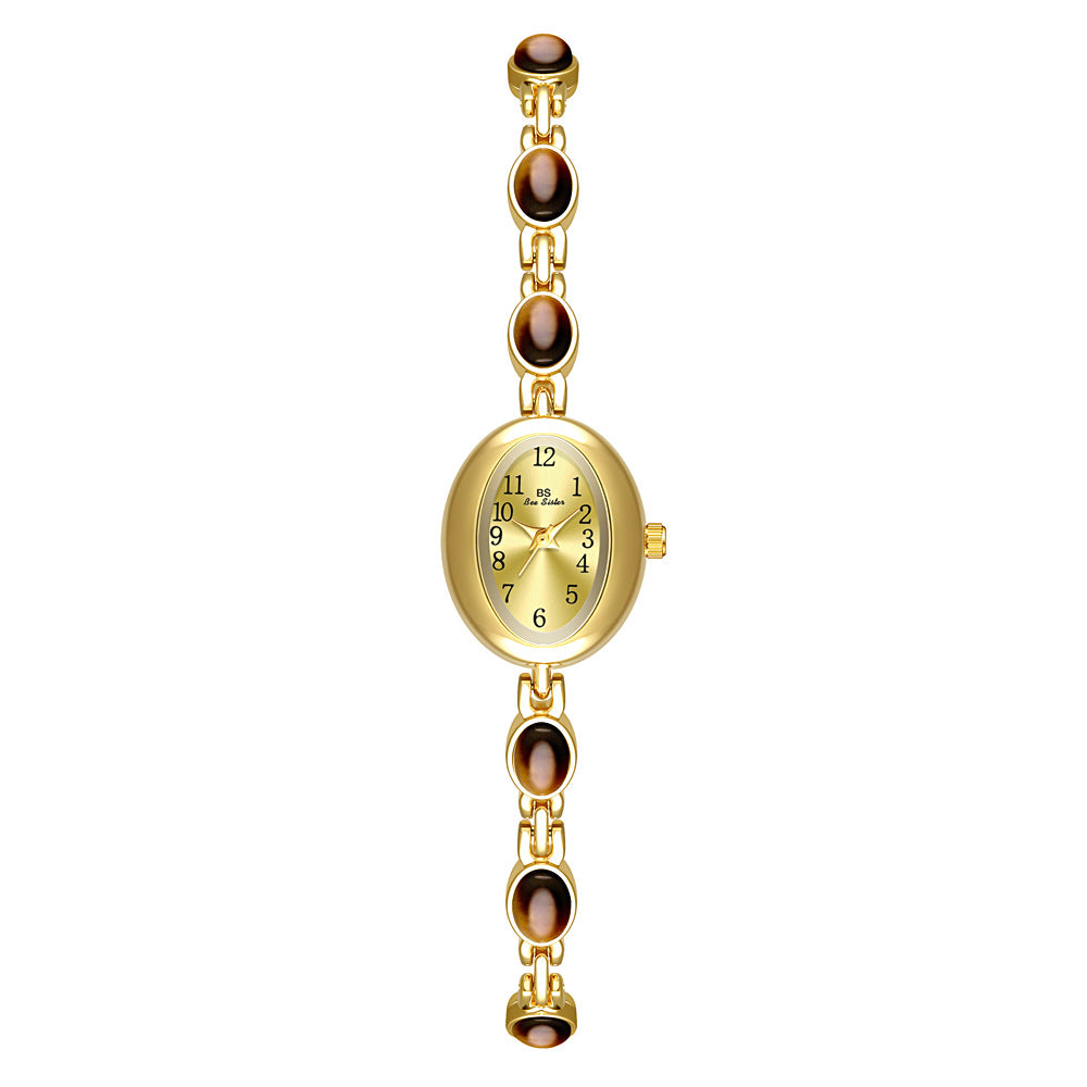 Sophisticated Oval Dial Stone Quartz Watch