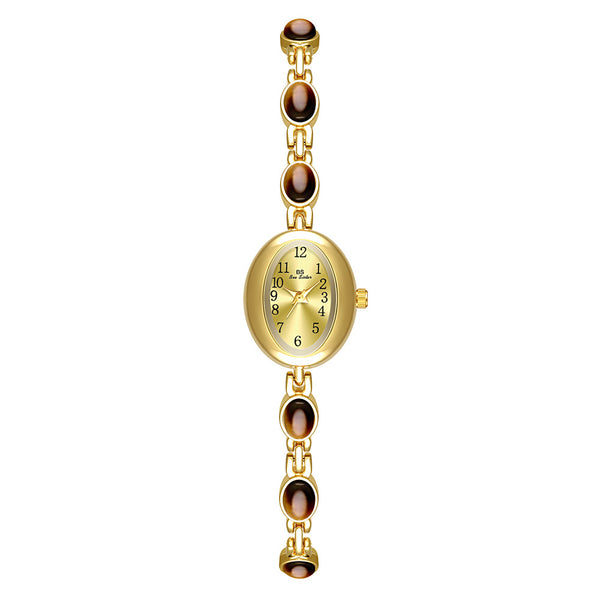 Sophisticated Oval Dial Stone Quartz Watch