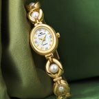 Oval Dial Pearl Link Bracelet Watch