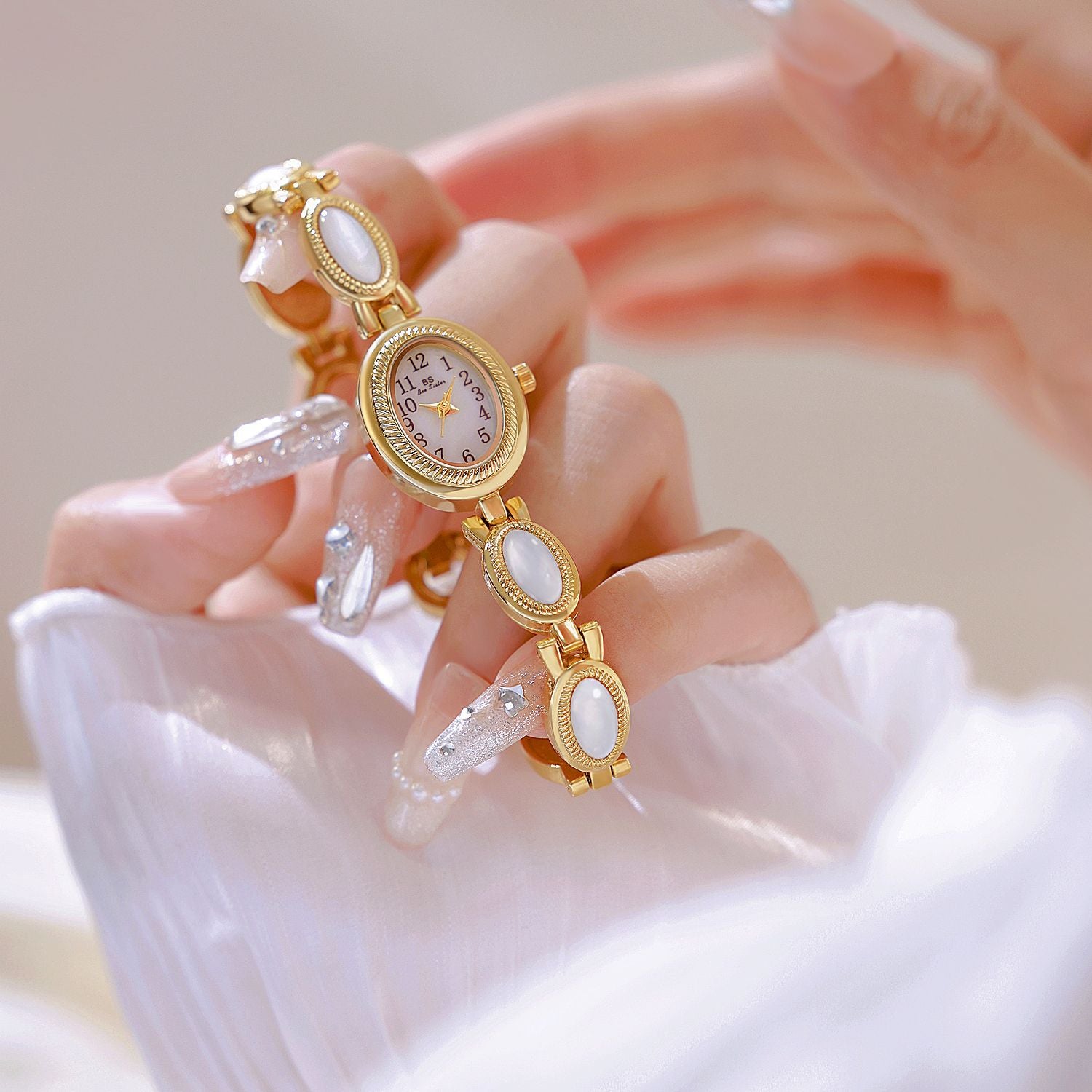Oval Dial Gemstone Link Bracelet Watch