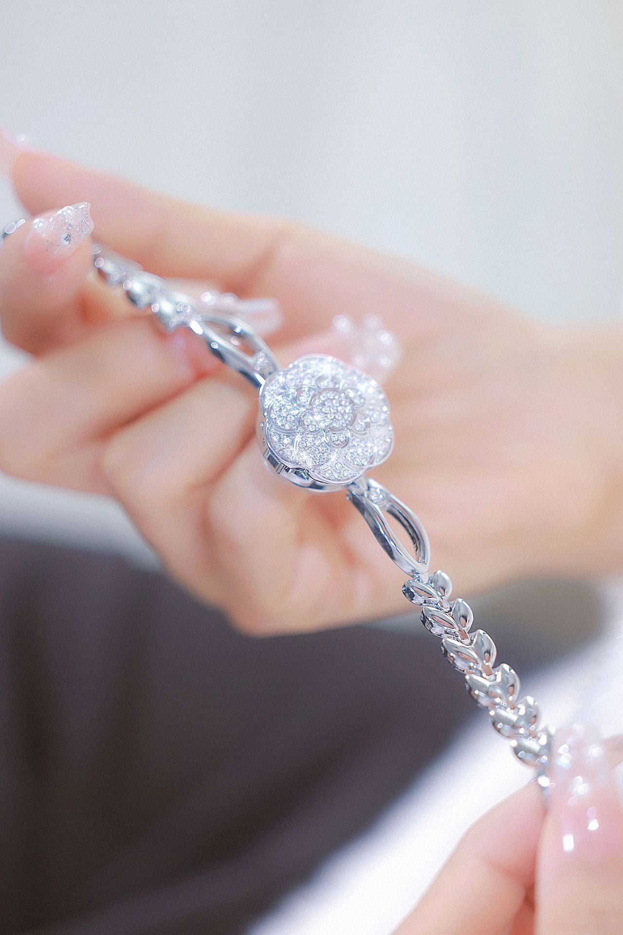Floral Crystal Dial Link Watch