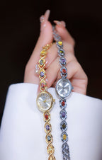 Oval Dial Multi-Gemstone Link Watch