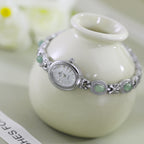 Oval Dial Gemstone Link Bracelet Watch