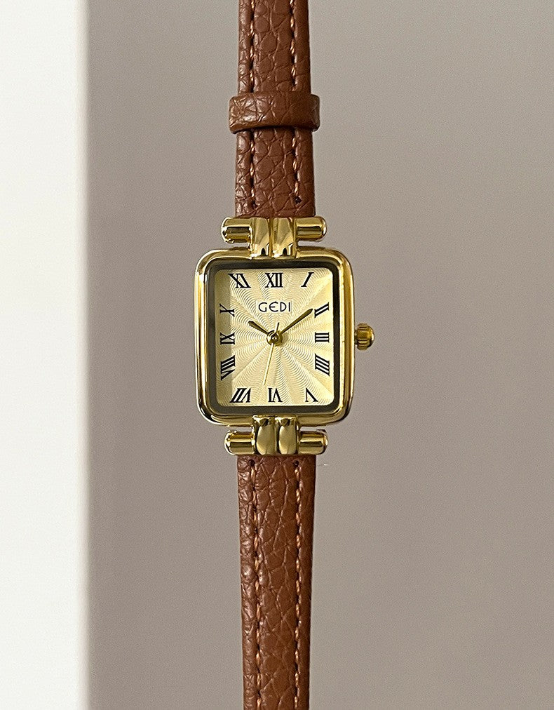 Square Roman Textured Dial Strap Watch