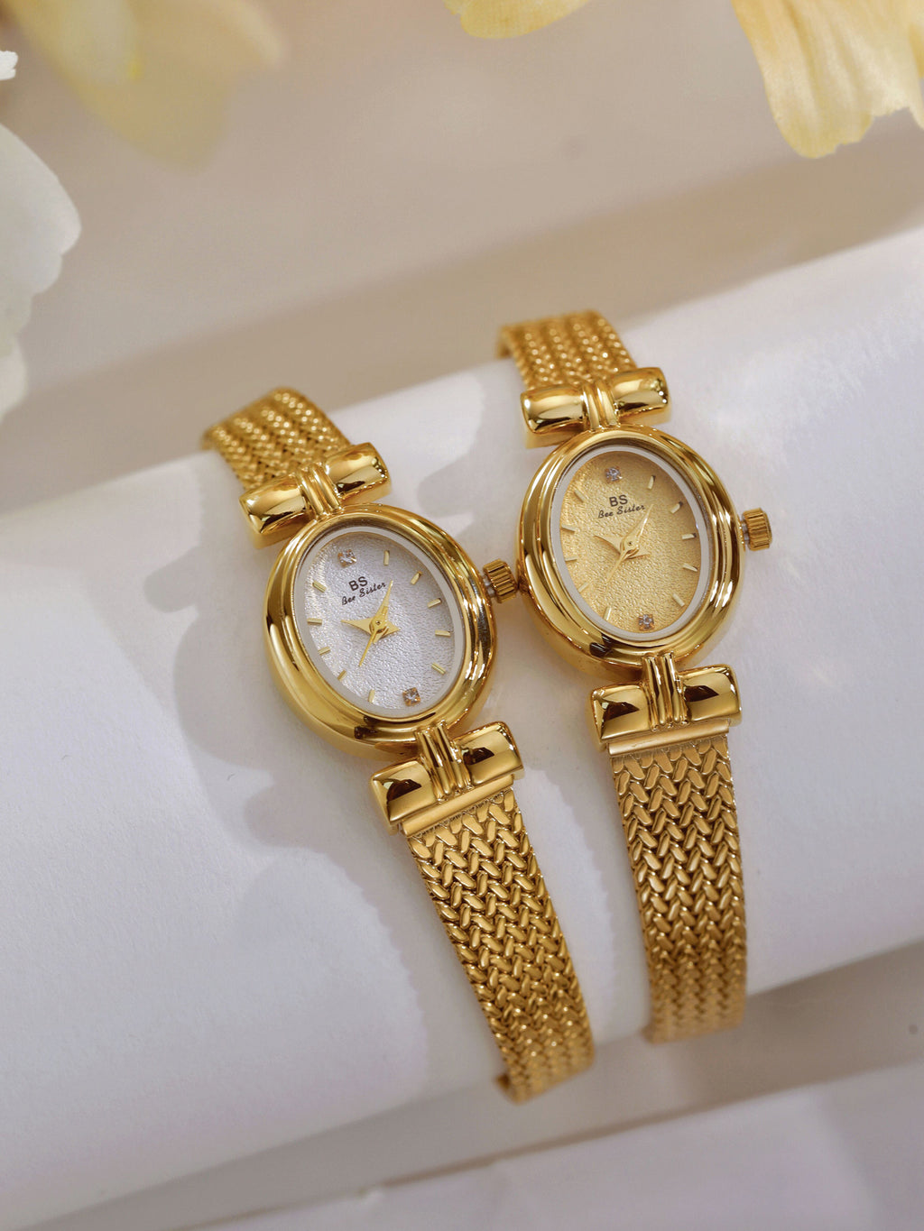 Oval Dial Diamond Accented Link Bracelet Watch