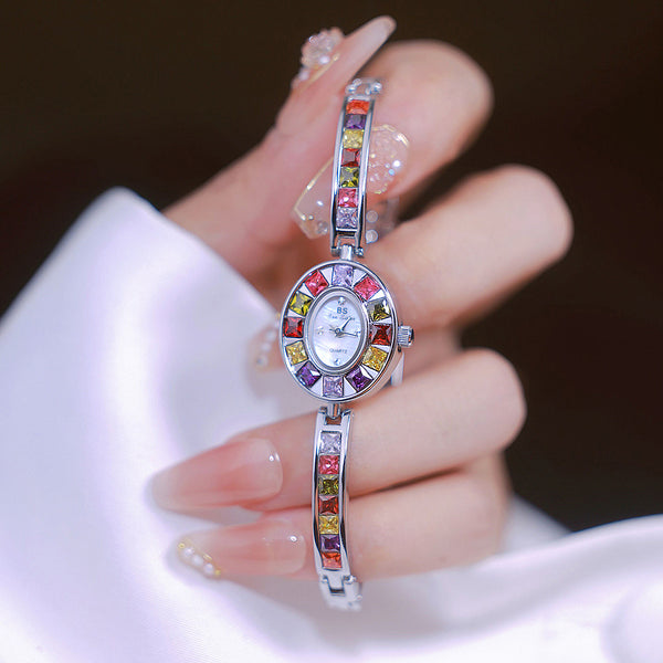 Oval Multi-Gemstone Bezel Bracelet Watch