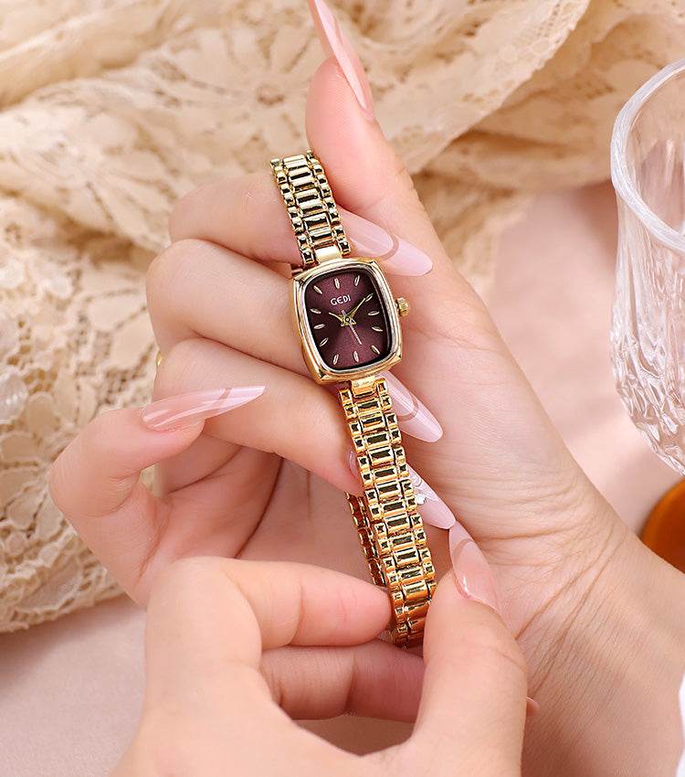 Gold Cushion Dial Colored Face Watch