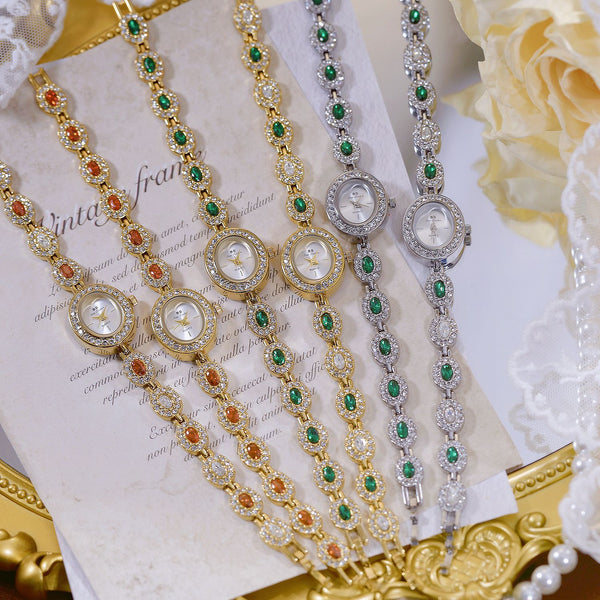 Oval Gemstone Crystal Link Bracelet Watch